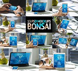 13个手机/平板电脑屏幕展示模型：13 PSD Bonsai Mockups